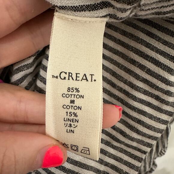 S The GREAT Striped Embroidered Linen Blend Off the Shoulder Blouse - Picture 4 of 4